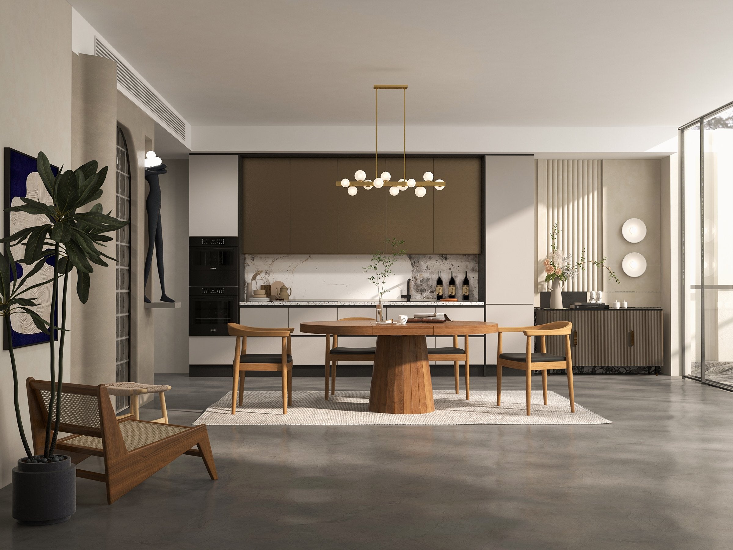 HMR - Modern Kitchen Cabinet with 4 Doors in Gold in Black