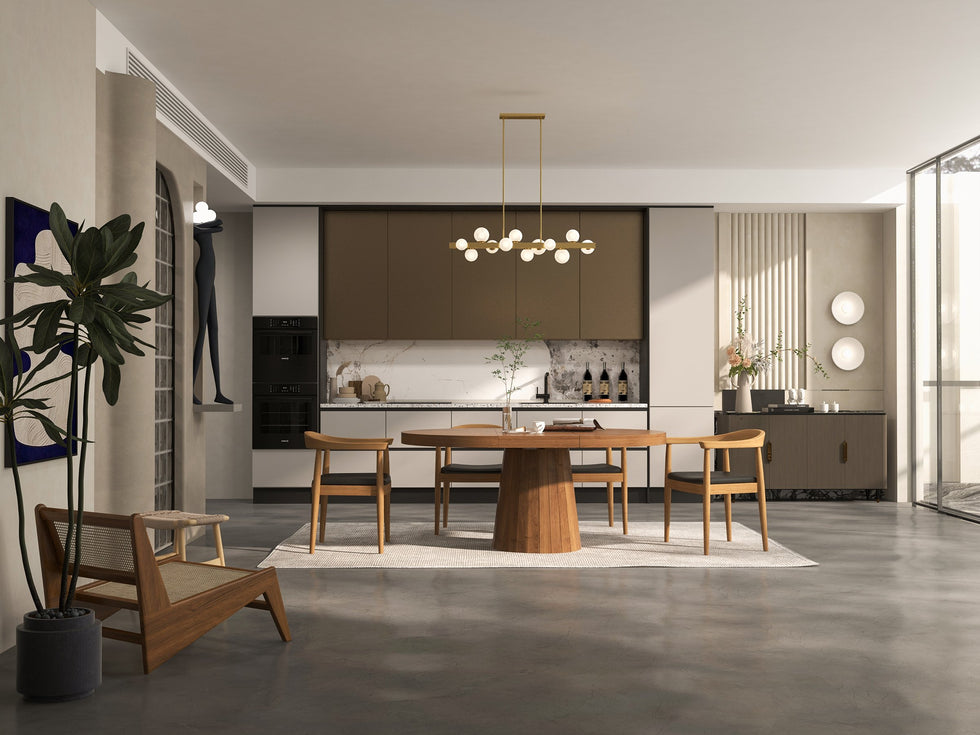 HMR - Modern Kitchen Cabinet with 4 Doors in Gold in Black