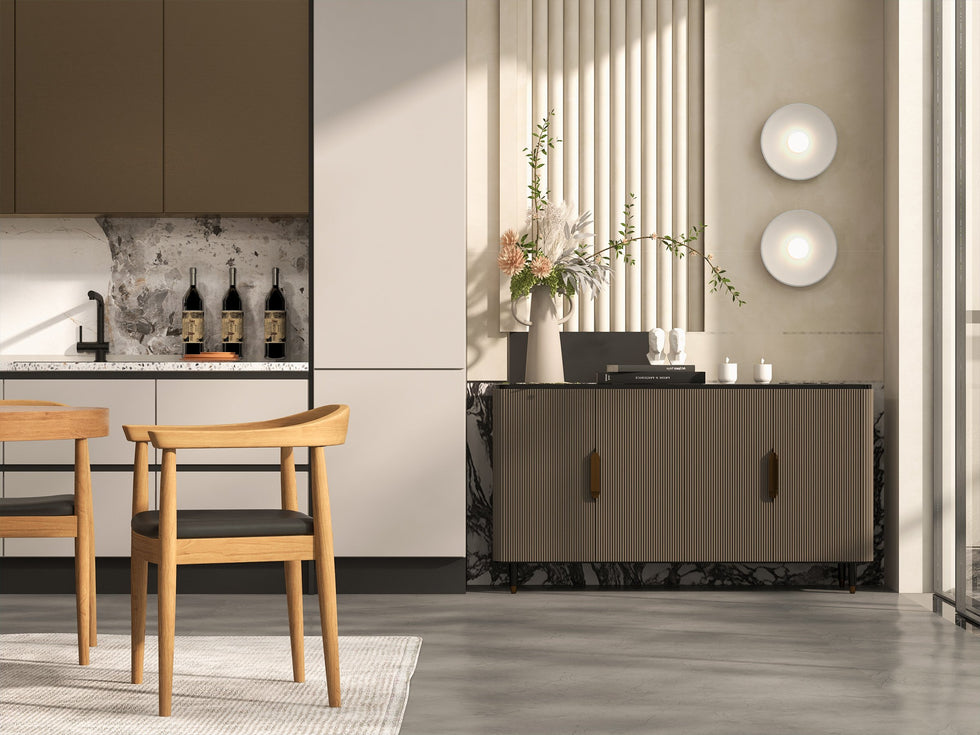 HMR - Modern Kitchen Cabinet with 4 Doors in Gold in Black