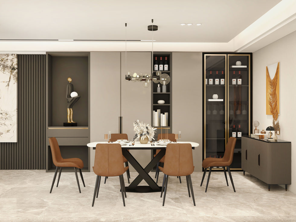 HMR - Modern Kitchen Cabinet with 4 Doors in Gold in Black