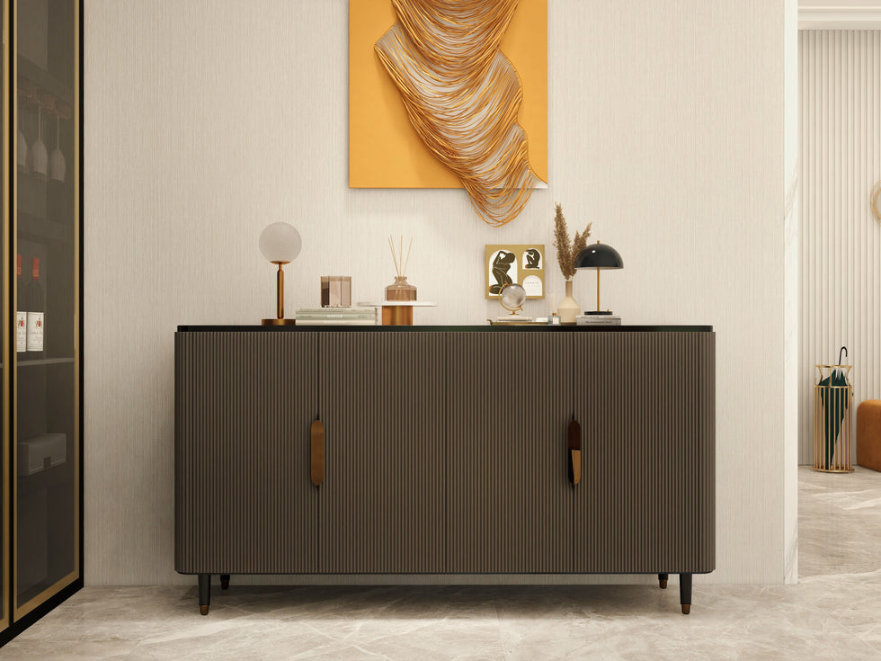 HMR - Modern Kitchen Cabinet with 4 Doors in Gold in Black
