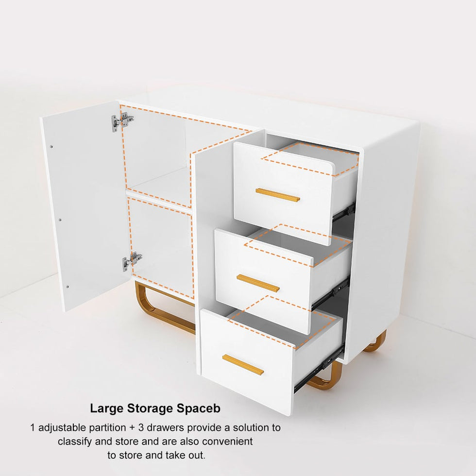 HMR - Nordic Buffet with Doors and Drawers and Adjustable Shelf in Small in White, 41.3"W