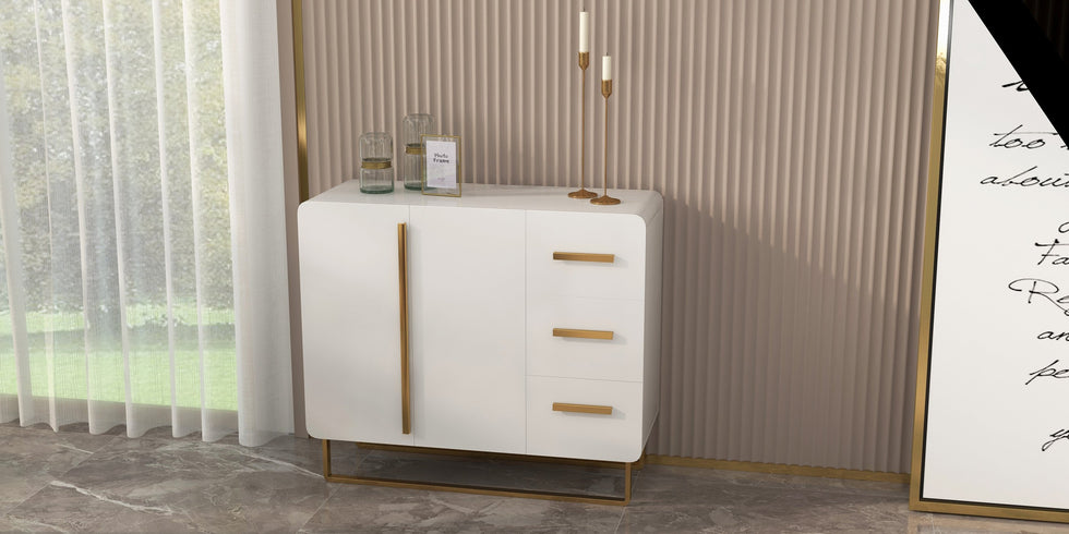 HMR - Nordic Buffet with Doors and Drawers and Adjustable Shelf in Small in White, 41.3"W