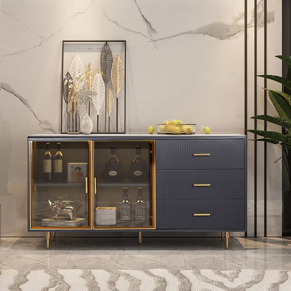 HMR - Cofab Sideboard Sintered Stone Top Luxury Buffet Tempered Glass Doors