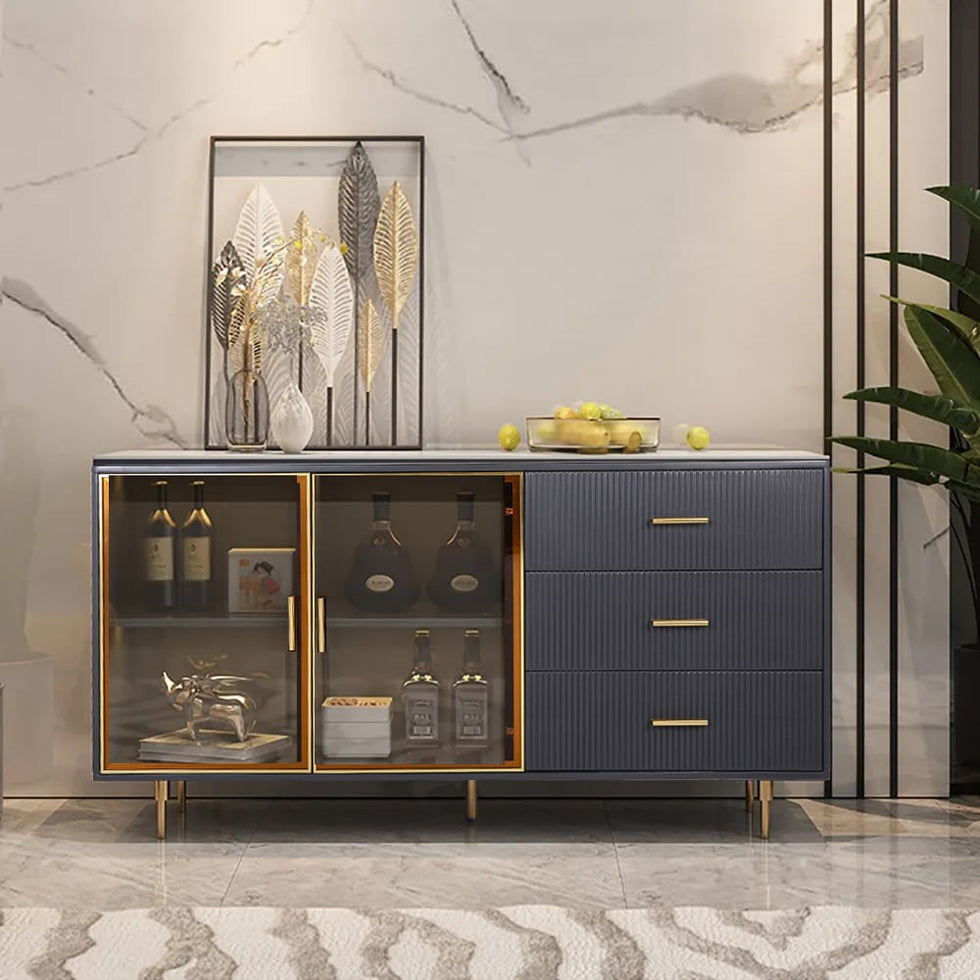 HMR - Cofab Sideboard Sintered Stone Top Luxury Buffet Tempered Glass Doors