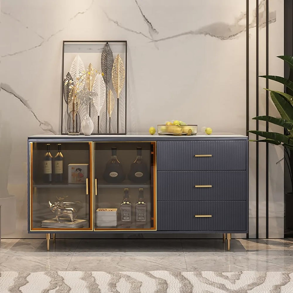 HMR - Cofab Sideboard Sintered Stone Top Luxury Buffet Tempered Glass Doors