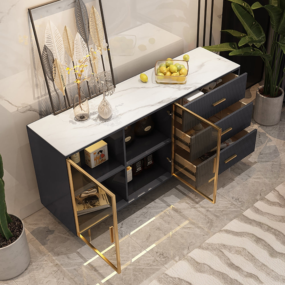 HMR - Cofab Sideboard Sintered Stone Top Luxury Buffet Tempered Glass Doors