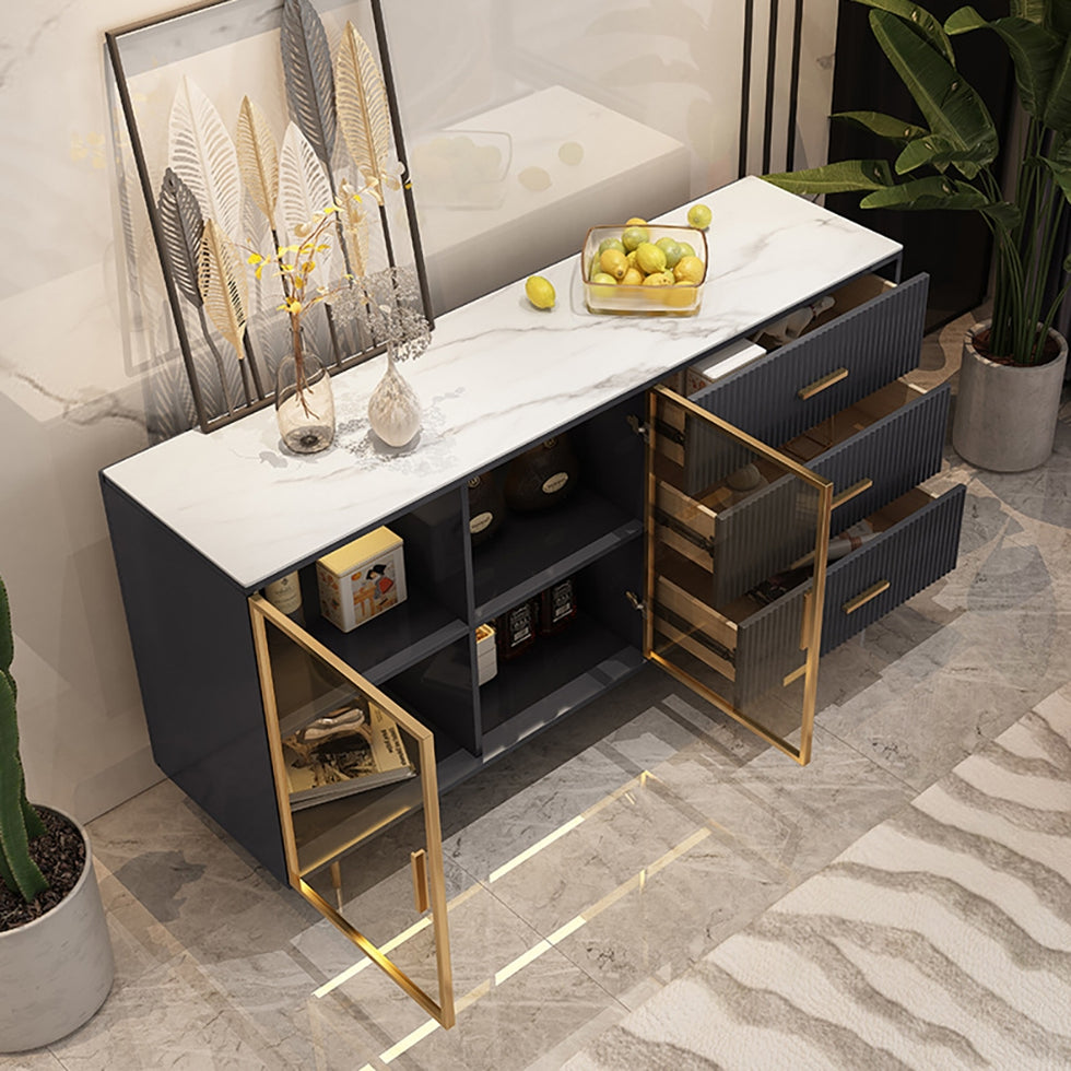 HMR - Cofab Sideboard Sintered Stone Top Luxury Buffet Tempered Glass Doors