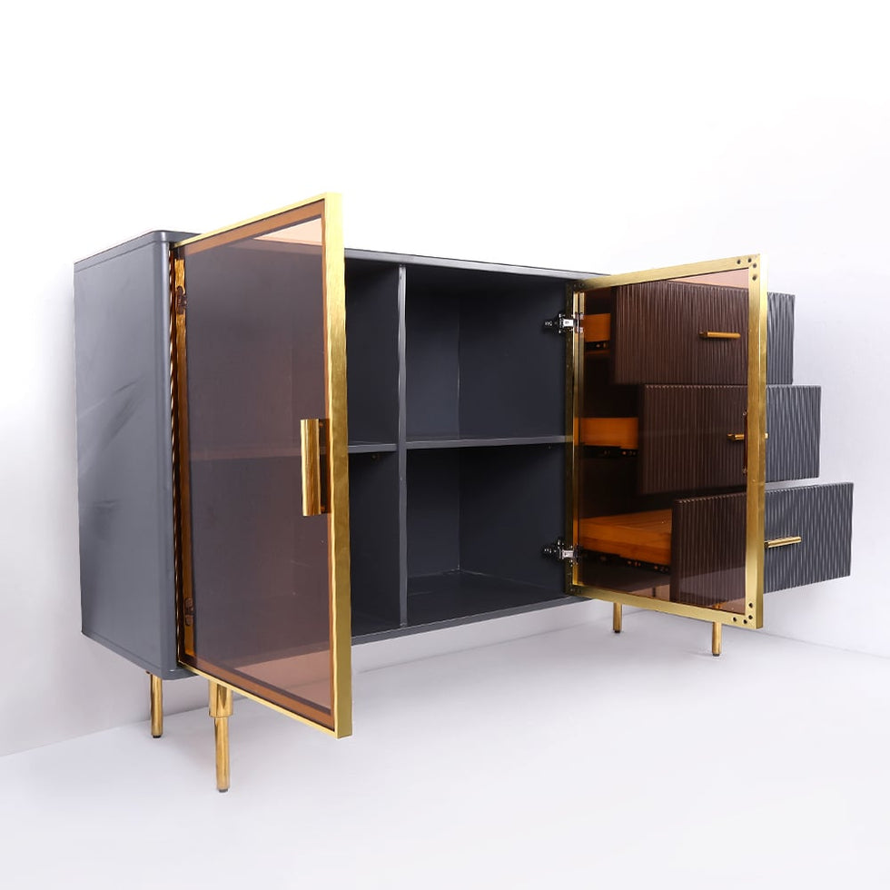 HMR - Cofab Sideboard Sintered Stone Top Luxury Buffet Tempered Glass Doors