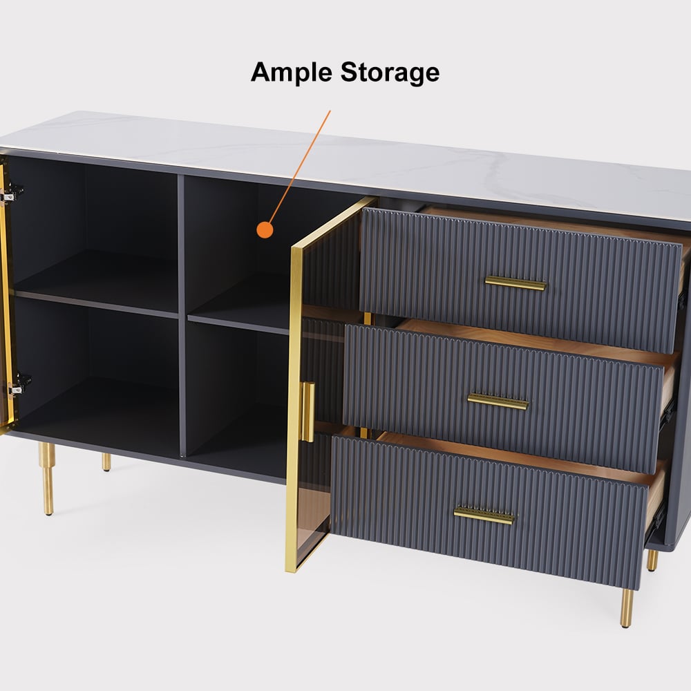 HMR - Cofab Sideboard Sintered Stone Top Luxury Buffet Tempered Glass Doors