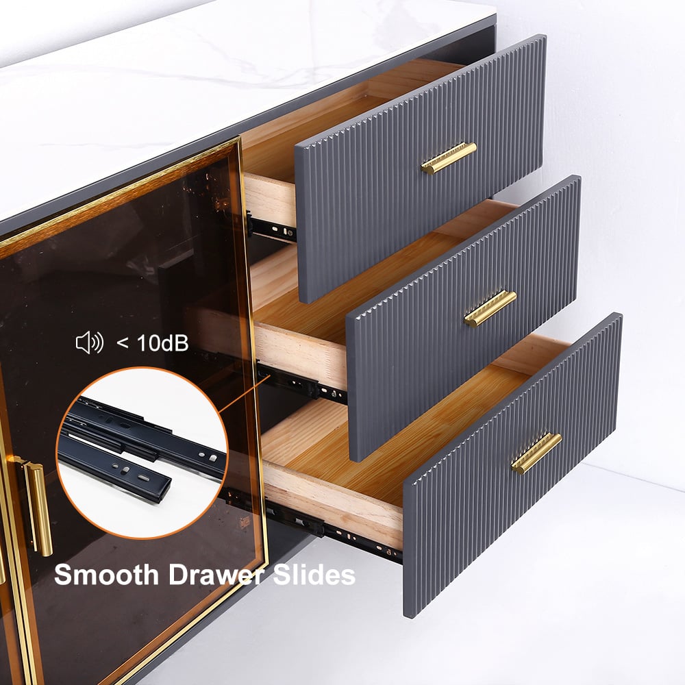 HMR - Cofab Sideboard Sintered Stone Top Luxury Buffet Tempered Glass Doors