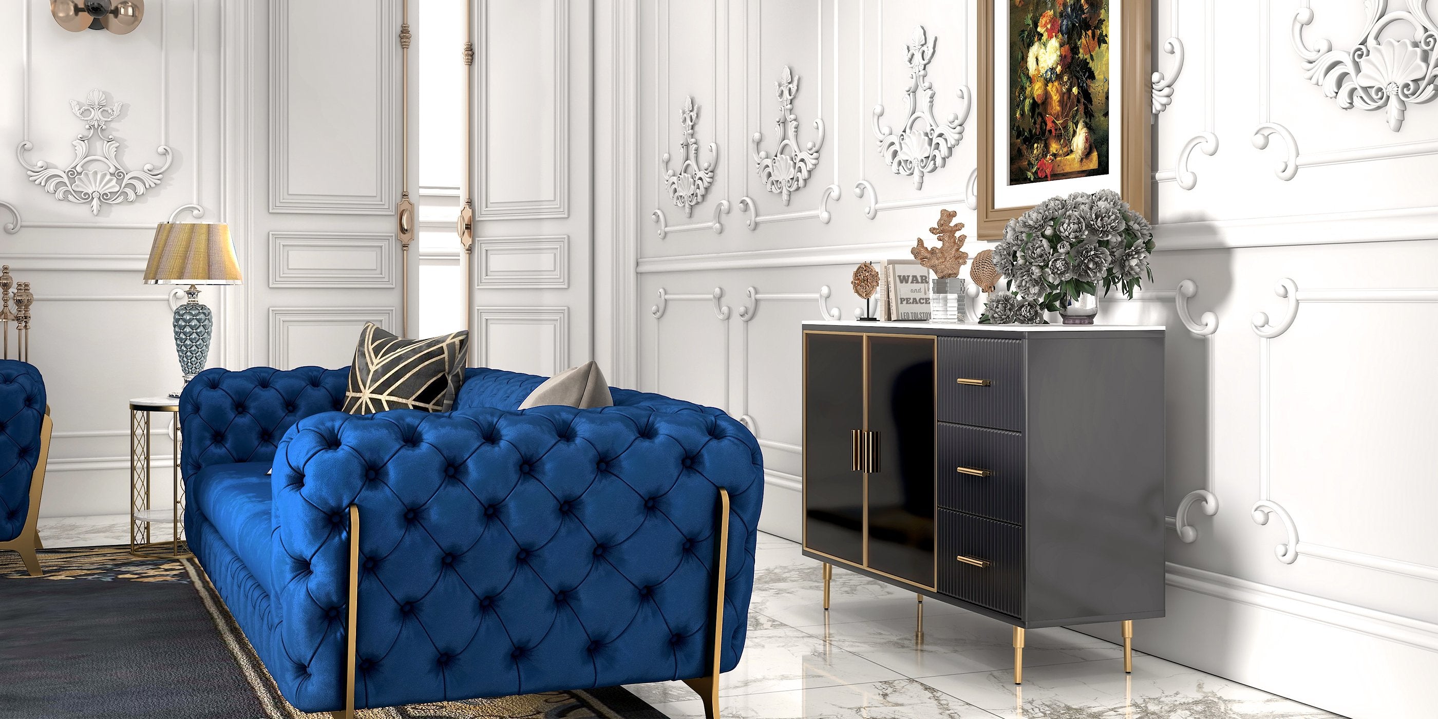 HMR - Cofab Sideboard Sintered Stone Top Luxury Buffet Tempered Glass Doors