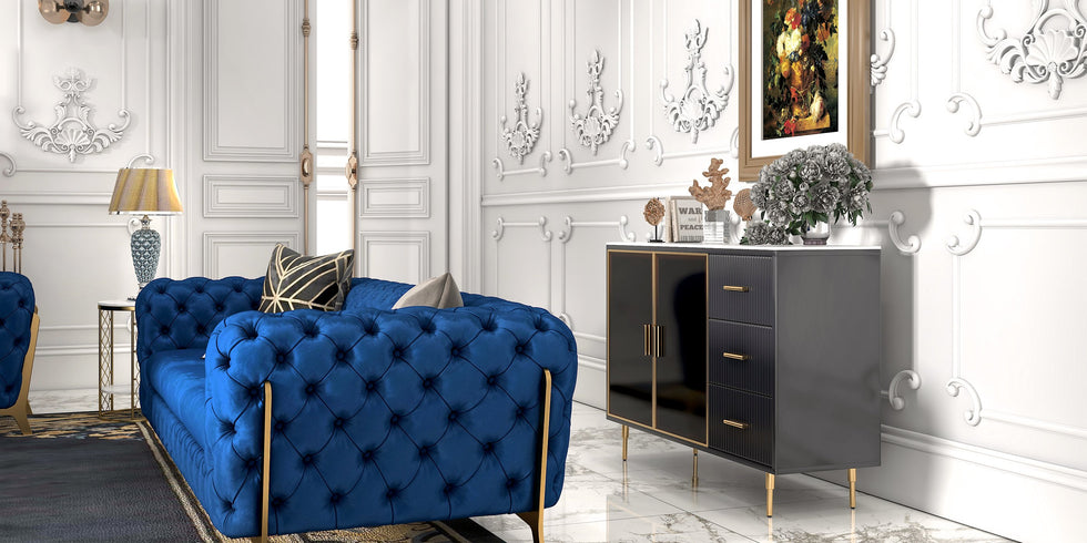 HMR - Cofab Sideboard Sintered Stone Top Luxury Buffet Tempered Glass Doors