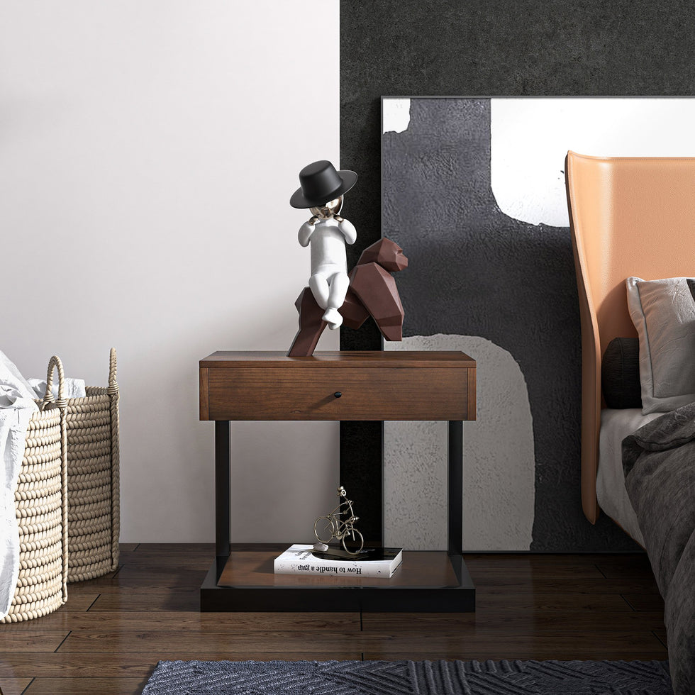 HMR - Nightstand with Drawer and Shelf in Walnut