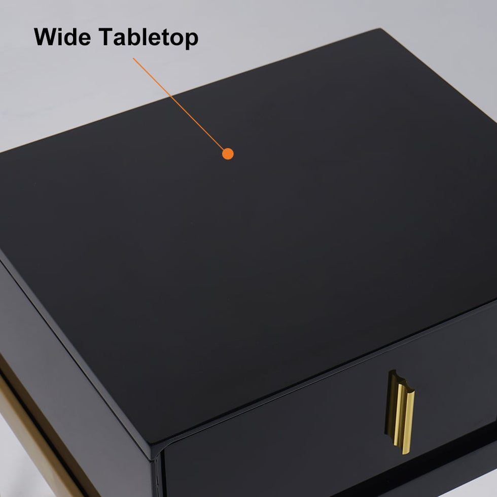 HMR - Single Drawer Nightstand with Stainless Steel Base in Black