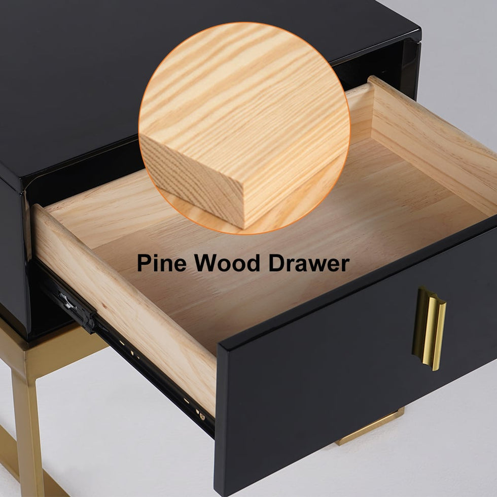 HMR - Single Drawer Nightstand with Stainless Steel Base in Black