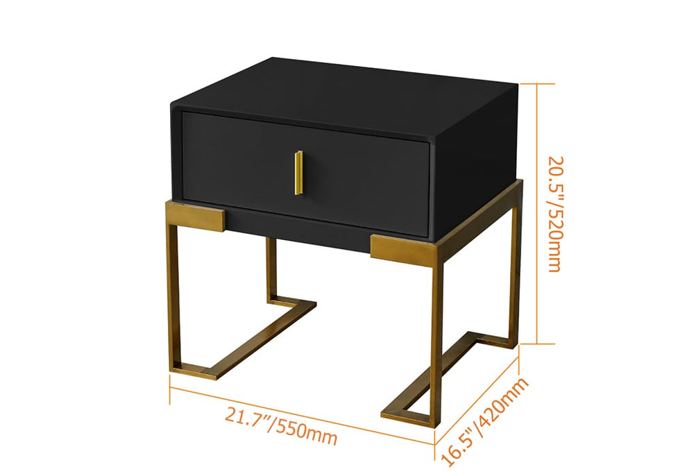 HMR - Single Drawer Nightstand with Stainless Steel Base in Black