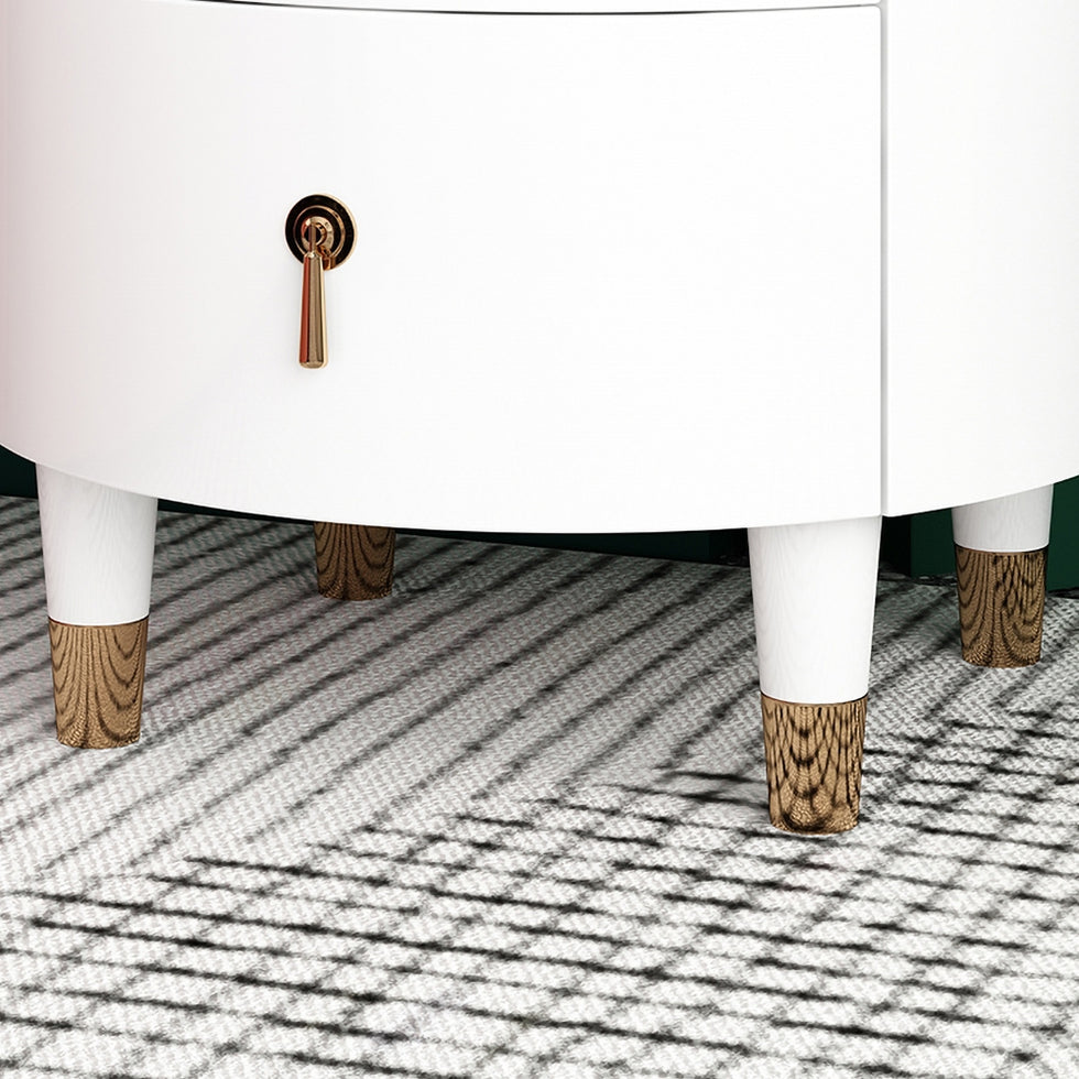 HMR - Round 2-Drawer Nightstand in Gold Finish in White