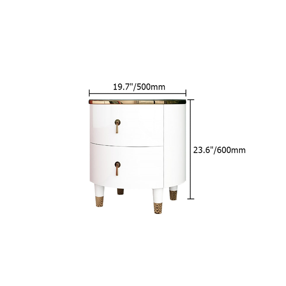 HMR - Round 2-Drawer Nightstand in Gold Finish in White