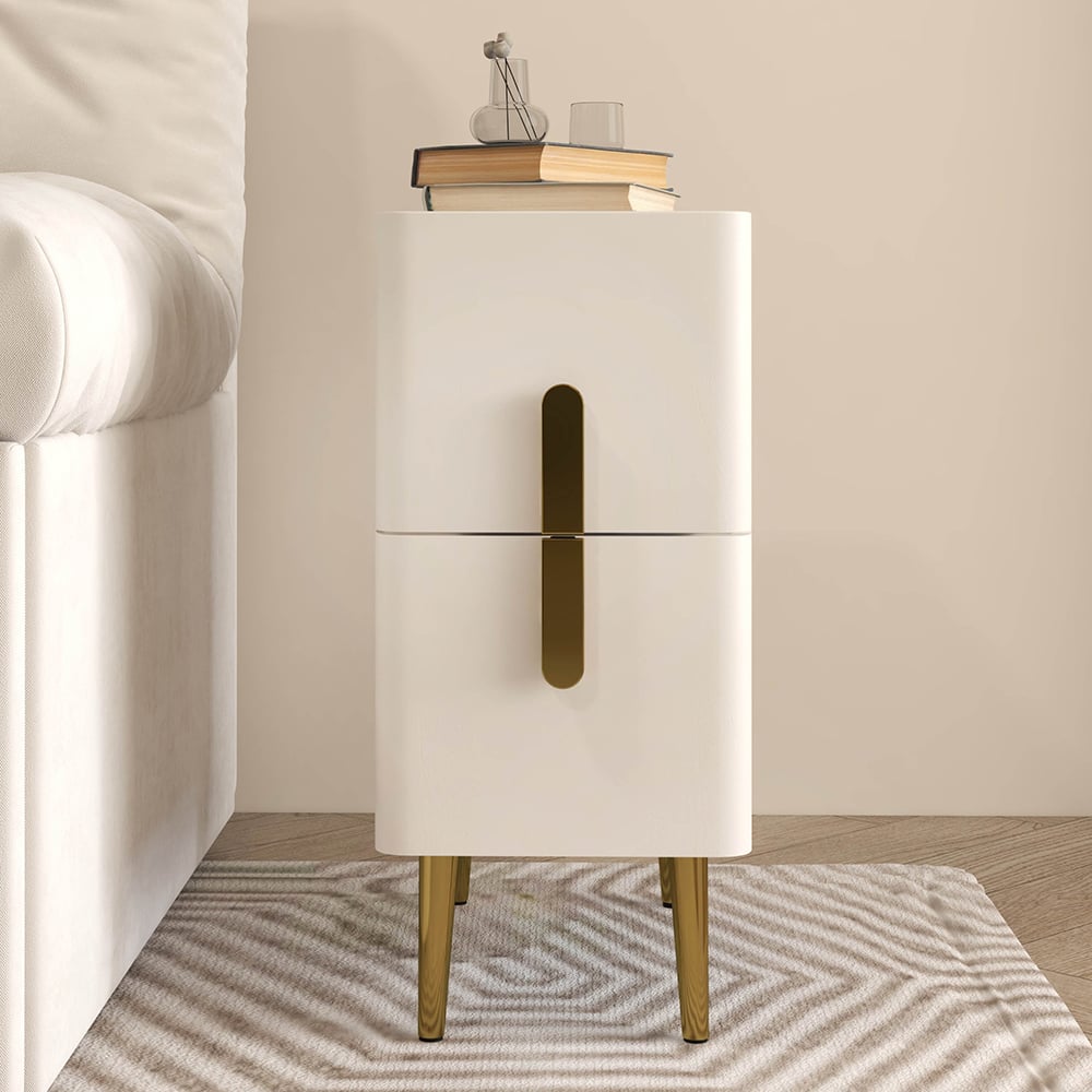 HMR - Inarrow Modern Nightstand Bedside Table with 2 Drawers in Gold Legs