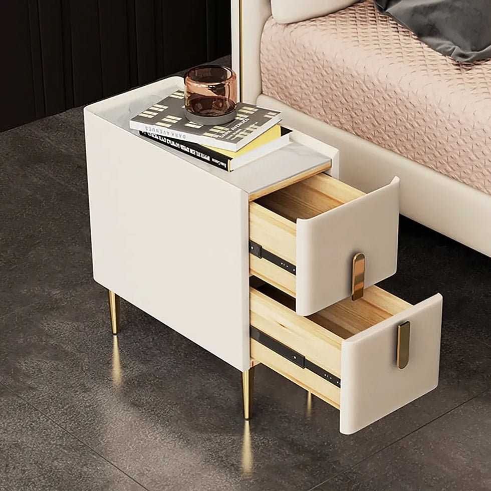 HMR - Inarrow Modern Nightstand Bedside Table with 2 Drawers in Gold Legs