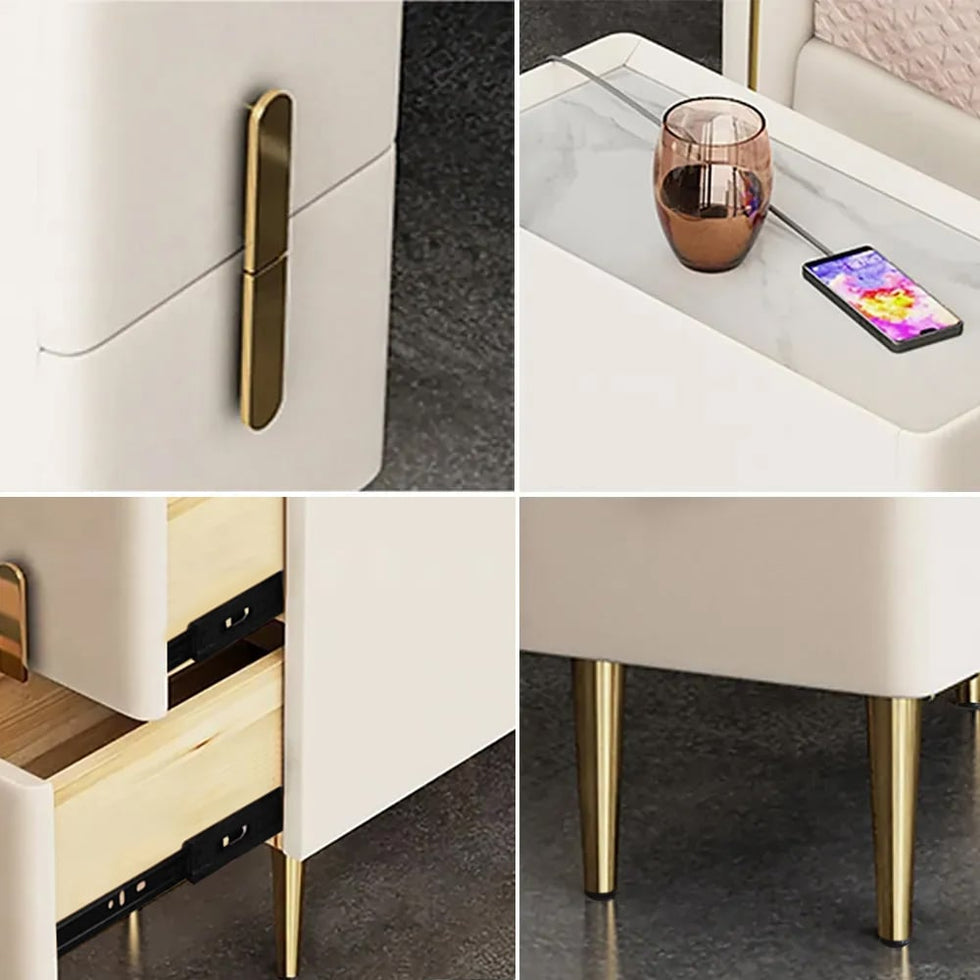HMR - Inarrow Modern Nightstand Bedside Table with 2 Drawers in Gold Legs