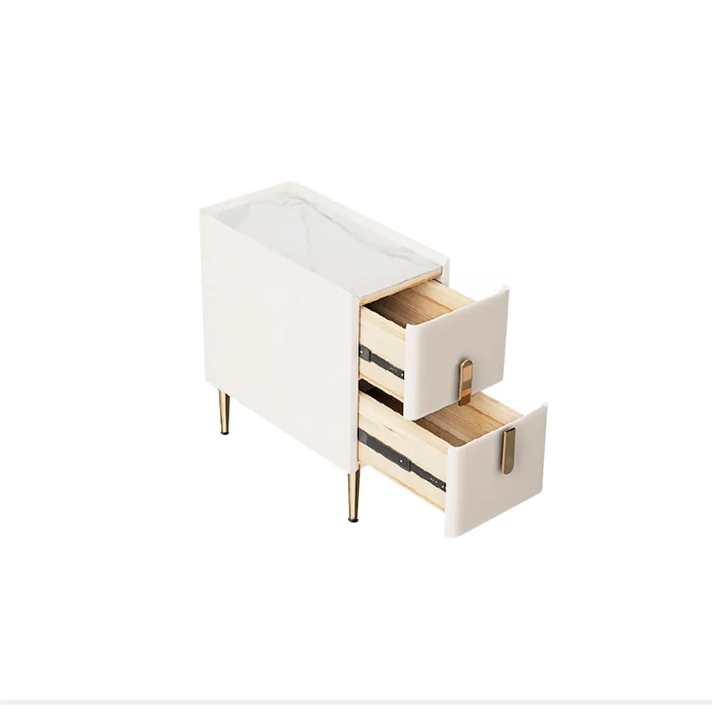 HMR - Inarrow Modern Nightstand Bedside Table with 2 Drawers in Gold Legs