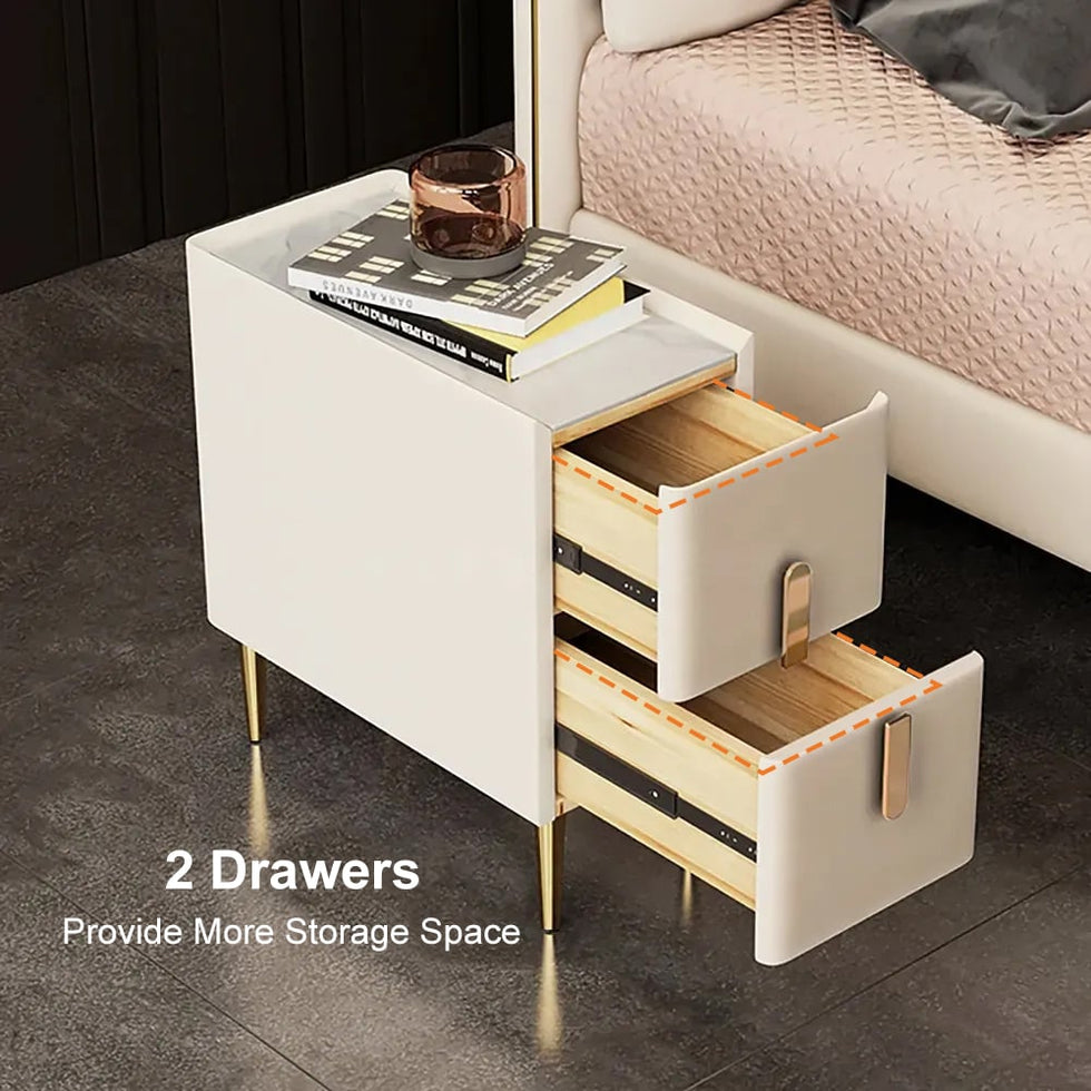 HMR - Inarrow Modern Nightstand Bedside Table with 2 Drawers in Gold Legs