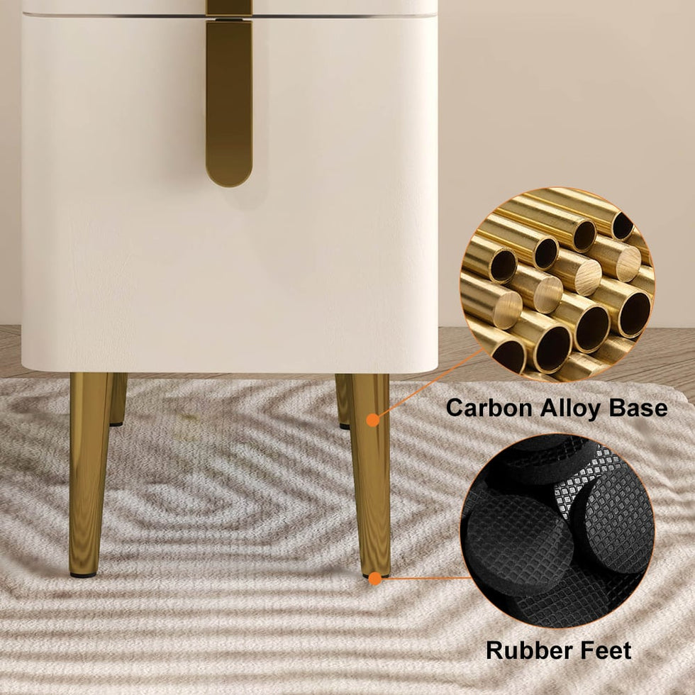 HMR - Inarrow Modern Nightstand Bedside Table with 2 Drawers in Gold Legs