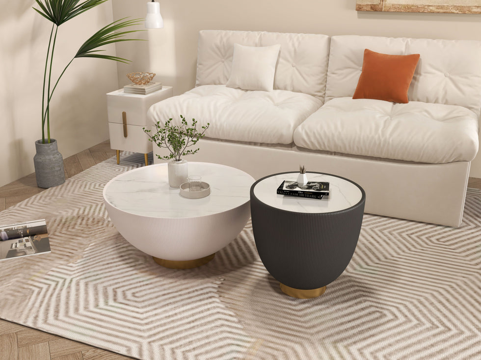 HMR - Inarrow Modern Nightstand Bedside Table with 2 Drawers in Gold Legs