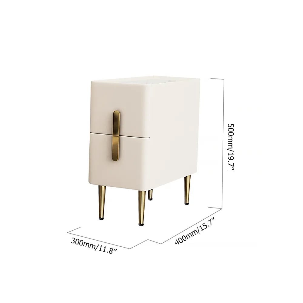 HMR - Inarrow Modern Nightstand Bedside Table with 2 Drawers in Gold Legs
