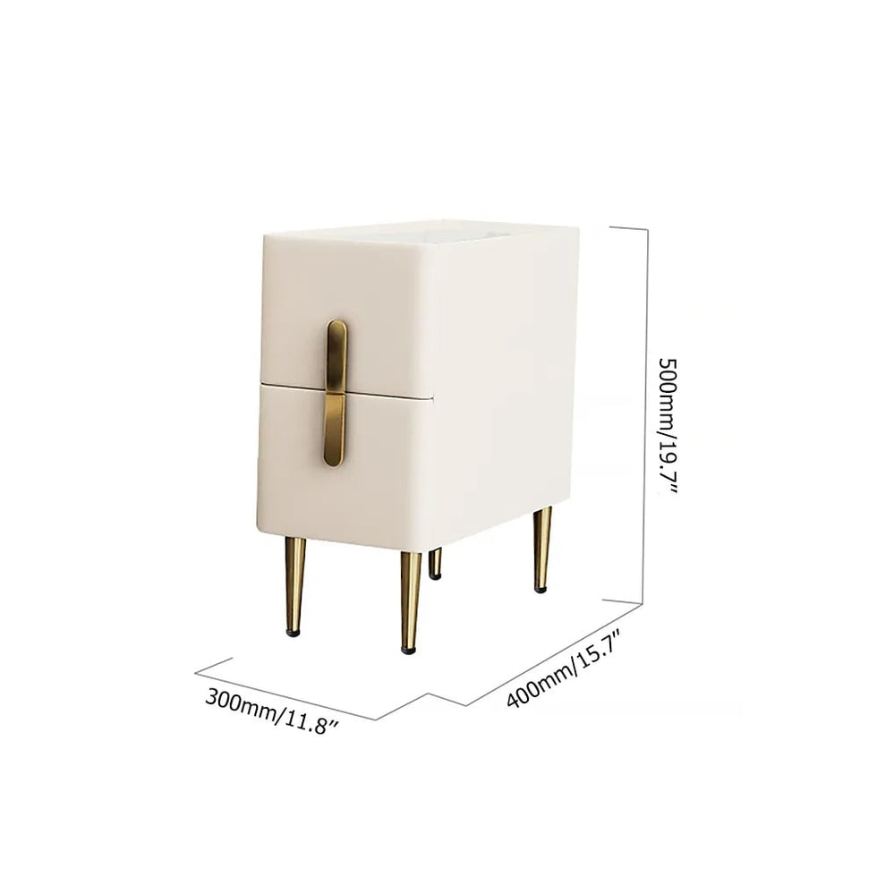 HMR - Inarrow Modern Nightstand Bedside Table with 2 Drawers in Gold Legs