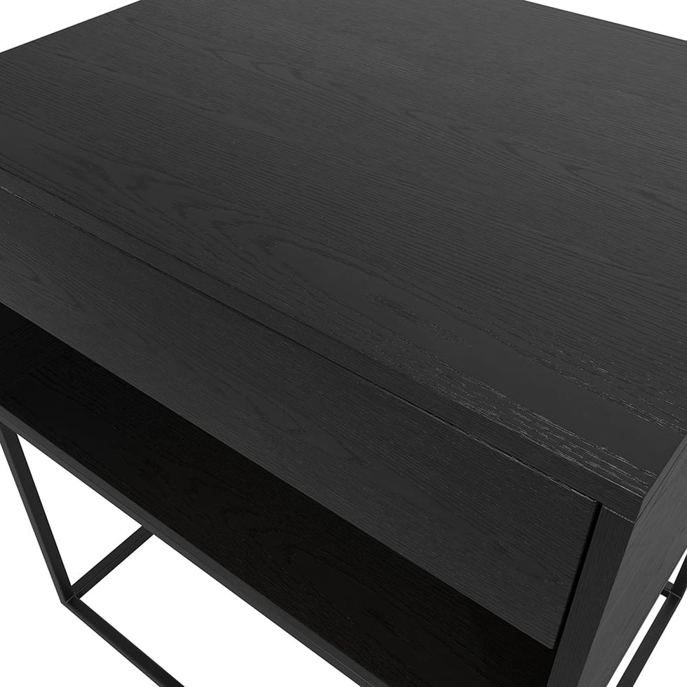 HMR - Modern Nightstand with Drawer Bedside Table Metal Base
