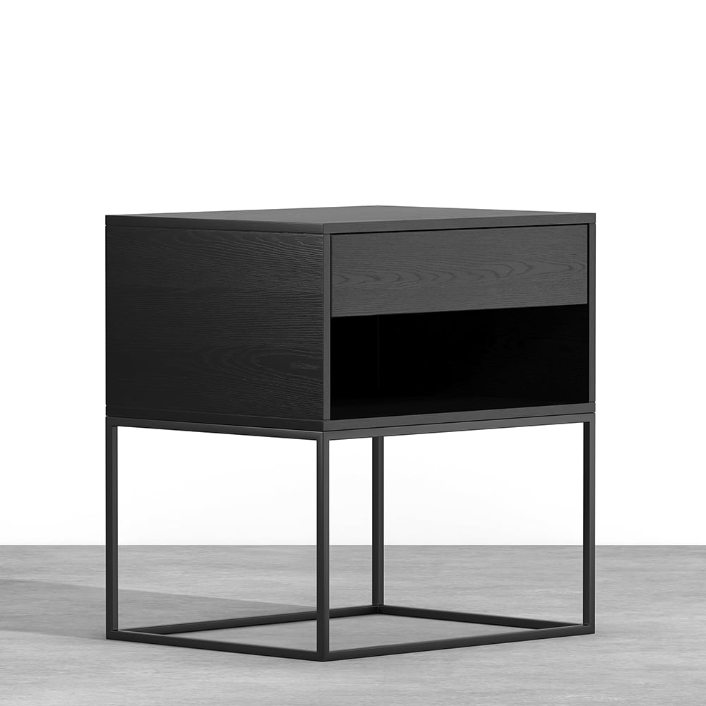 HMR - Modern Nightstand with Drawer Bedside Table Metal Base