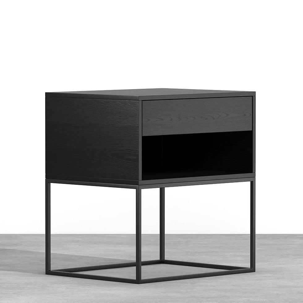 HMR - Modern Nightstand with Drawer Bedside Table Metal Base