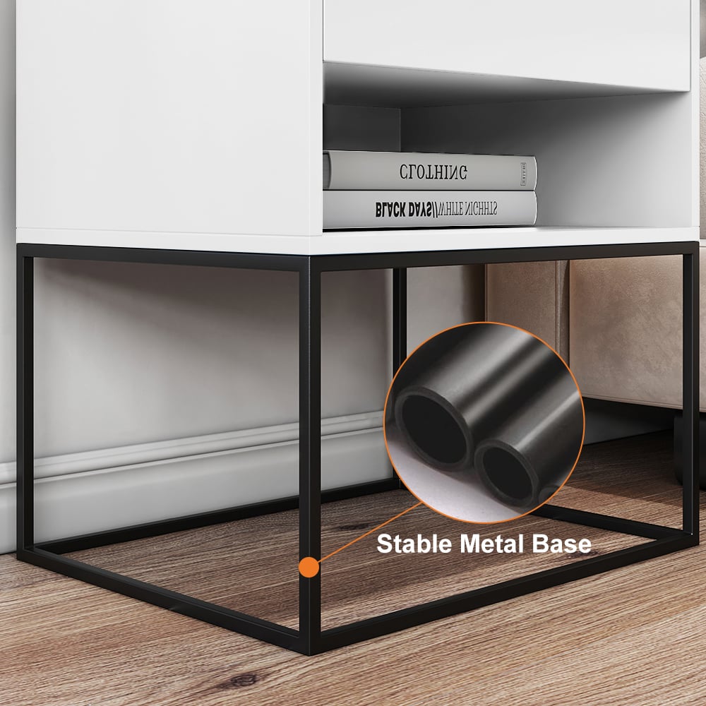 HMR - Modern Nightstand with Drawer Bedside Table Metal Base