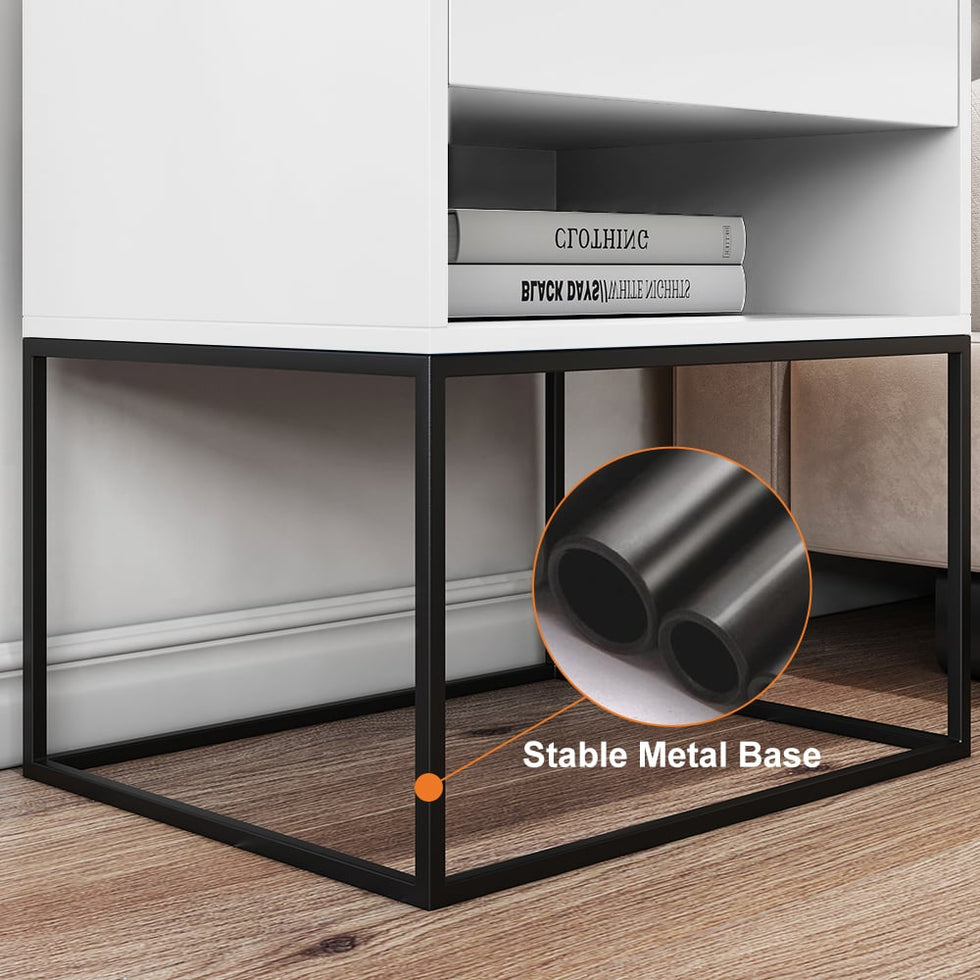 HMR - Modern Nightstand with Drawer Bedside Table Metal Base