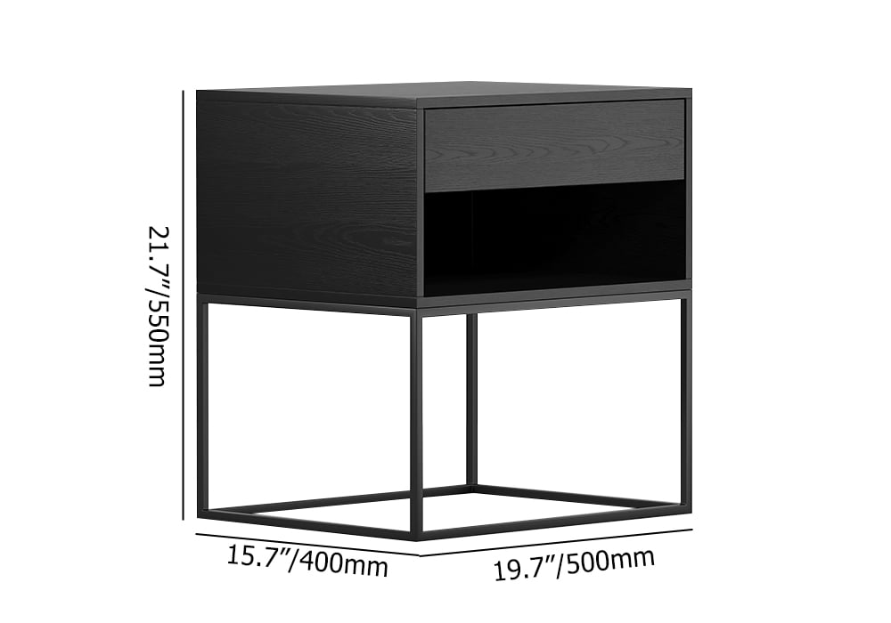 HMR - Modern Nightstand with Drawer Bedside Table Metal Base