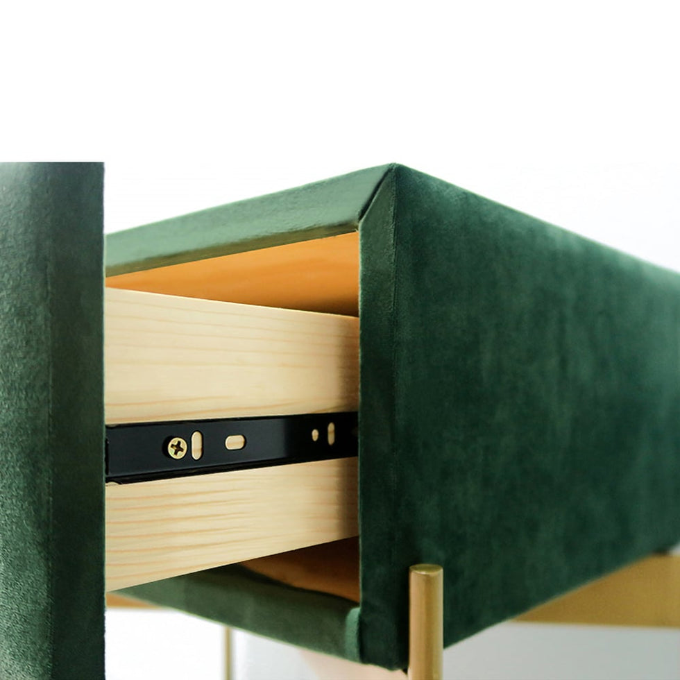 HMR - Velvet Upholstered Nightstand with Stainless Steel Base in Single Drawer