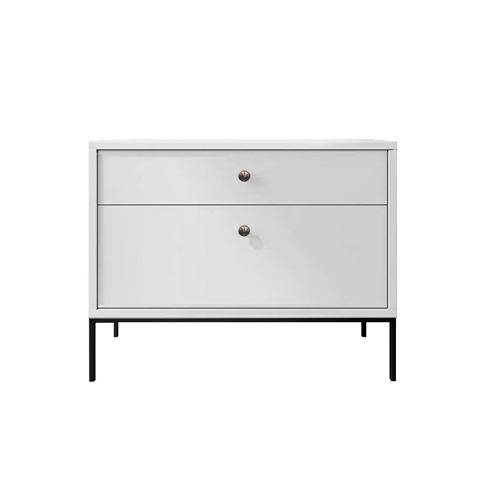 HMR - 2-Drawer Nightstand with Metal Base in White