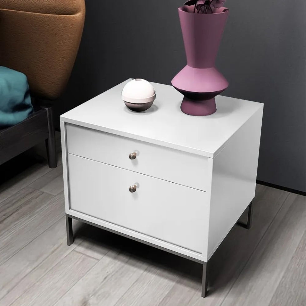 HMR - 2-Drawer Nightstand with Metal Base in White