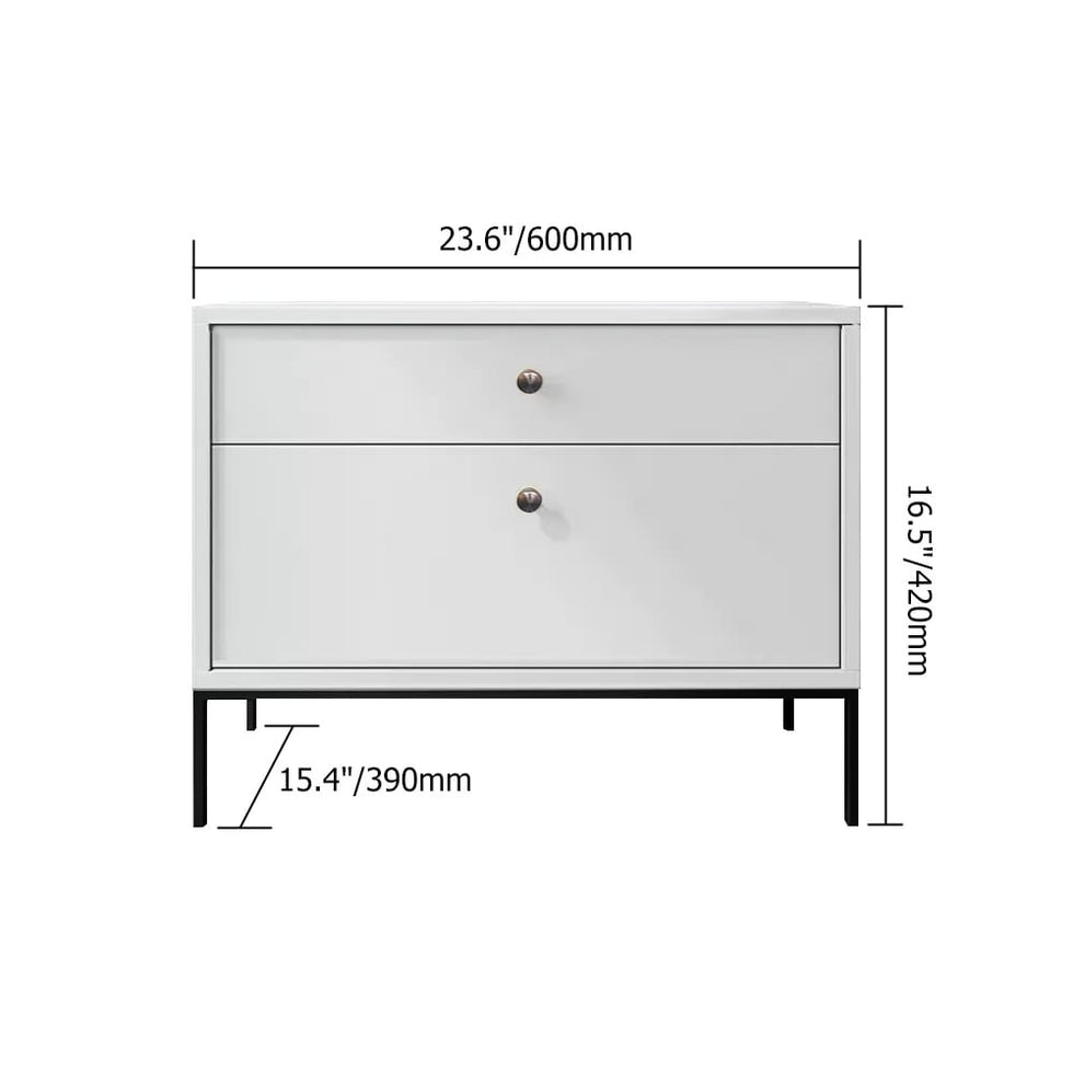HMR - 2-Drawer Nightstand with Metal Base in White