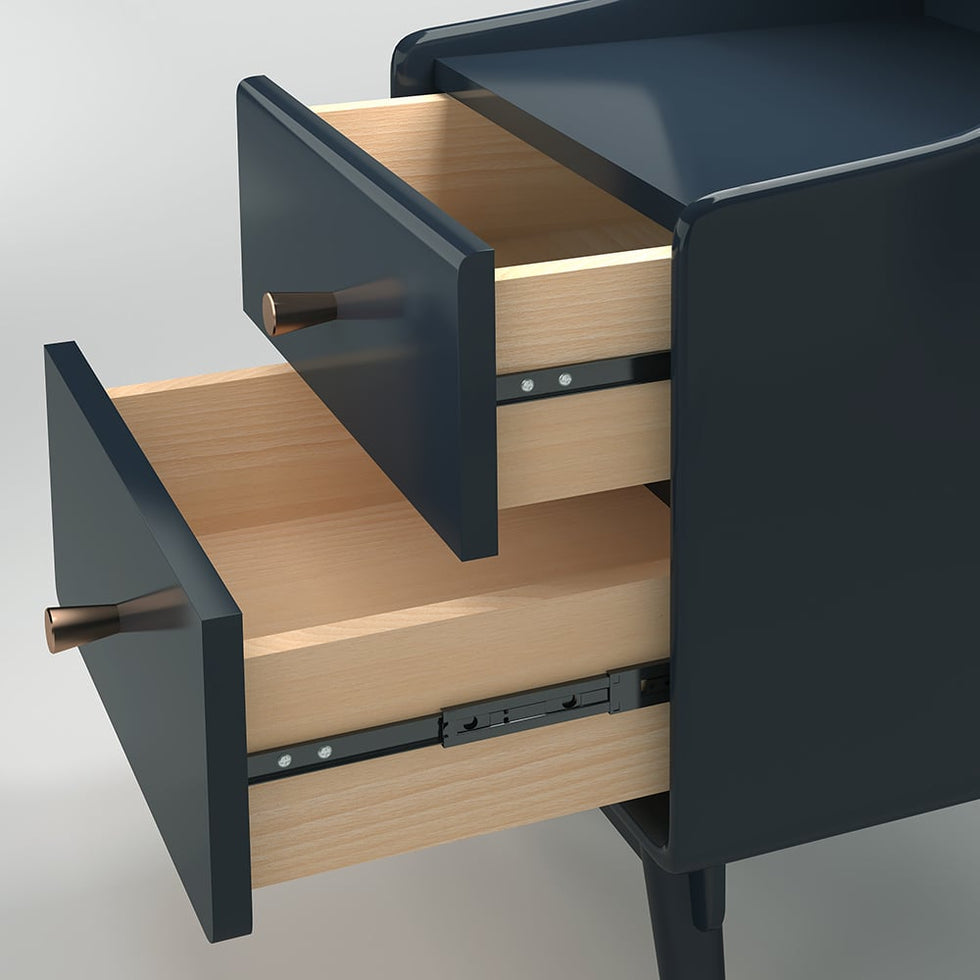 HMR - Lacquered 2-Drawer Nightstand with Shelf in Blue