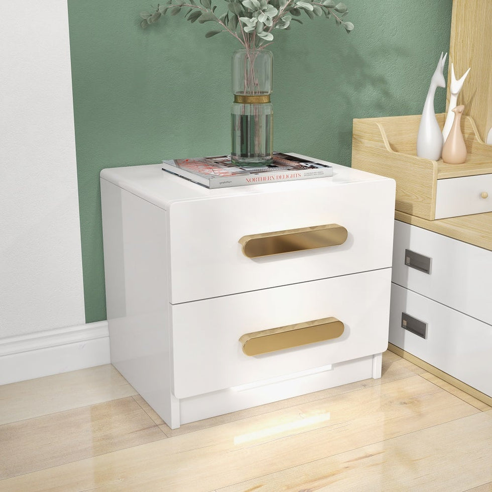 HMR - Square 2-Drawer Nightstand with USB Port Sensor in White