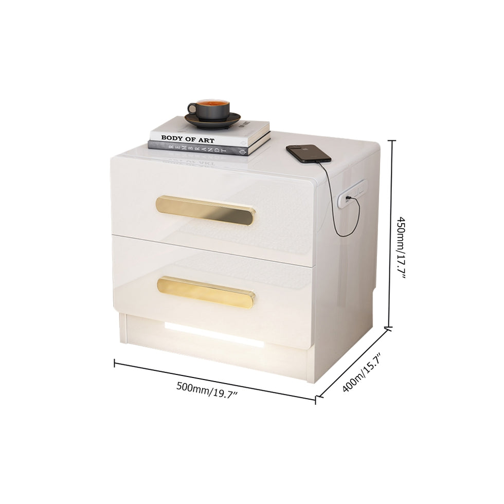 HMR - Square 2-Drawer Nightstand with USB Port Sensor in White