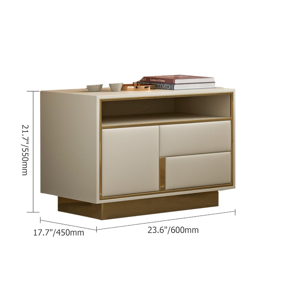HMR - PU Leather Upholstered Wooden Nightstand with 1 Drawer in Off-White