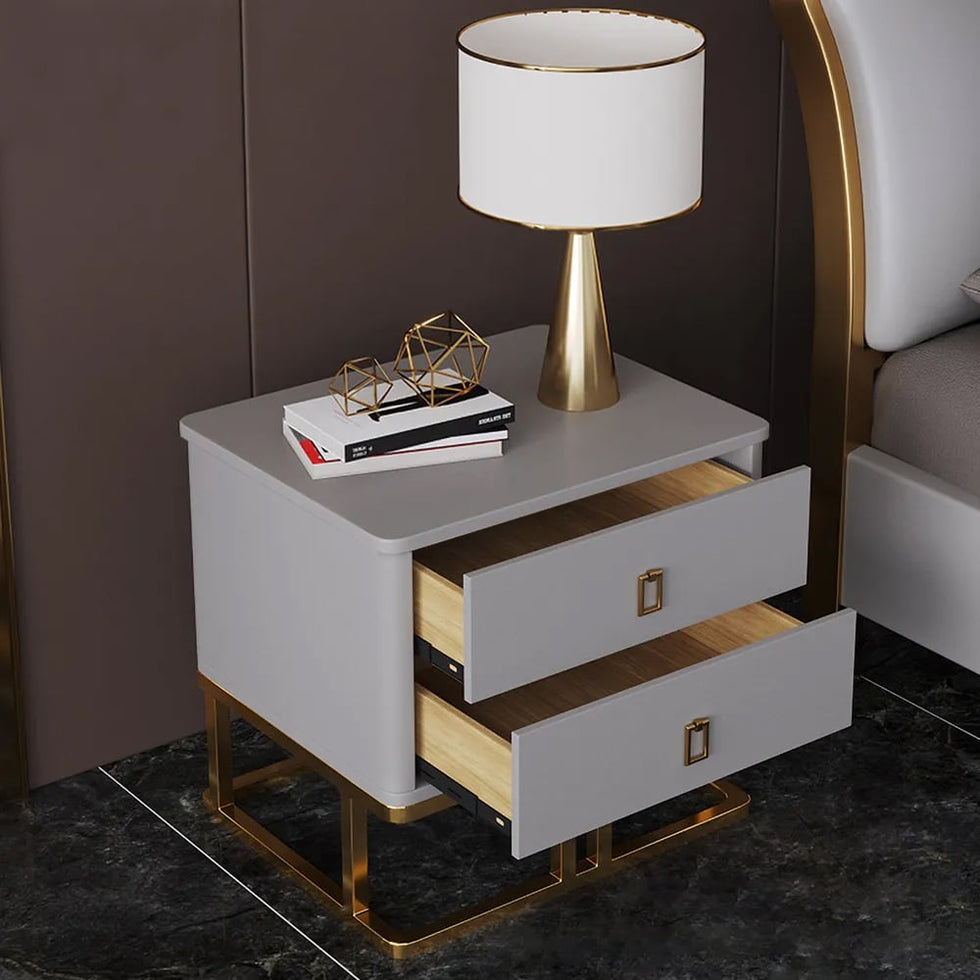 HMR - Faux Leather Upholstered 2-Drawer Nightstand in Gray, 20.5"W