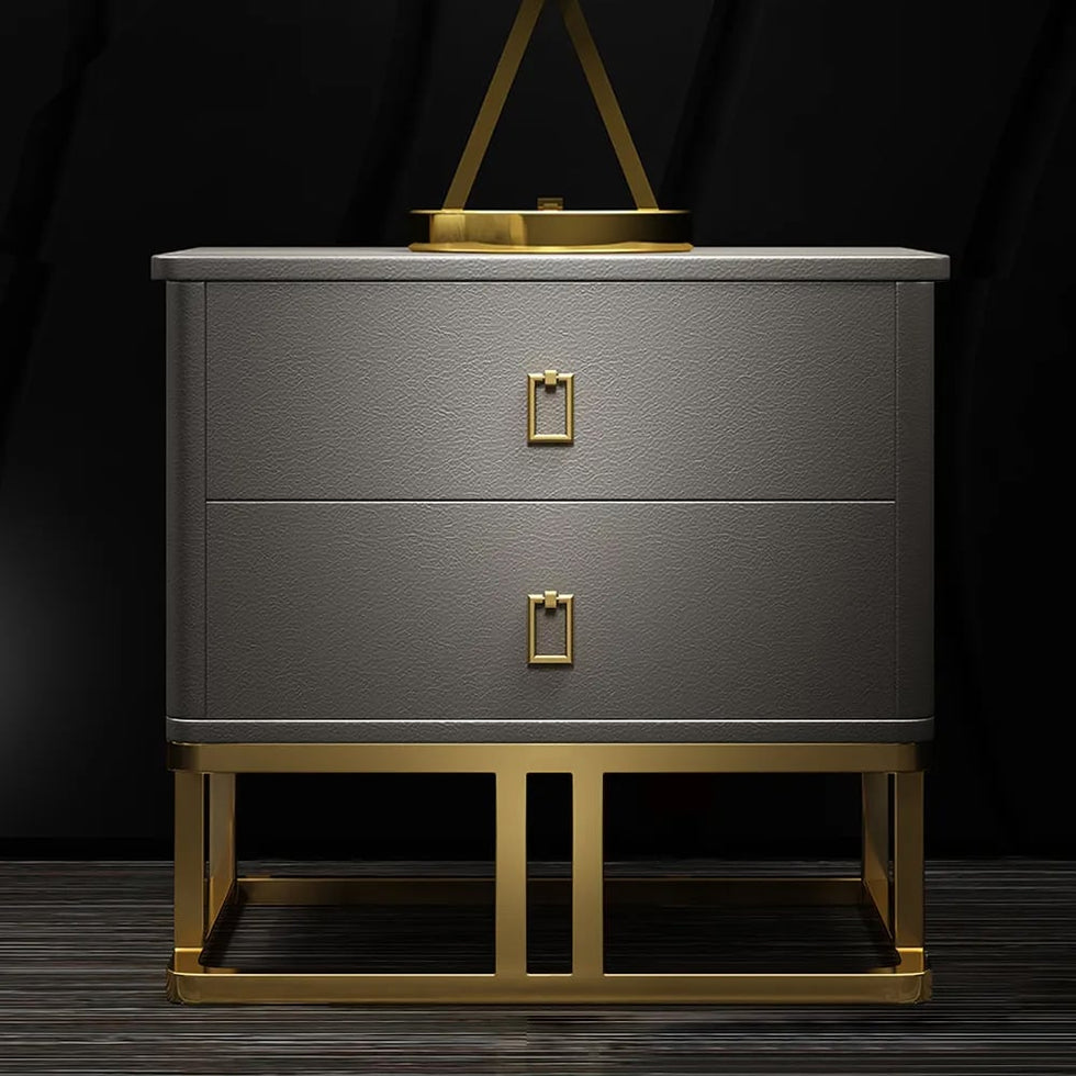 HMR - Faux Leather Upholstered 2-Drawer Nightstand in Gray, 20.5"W