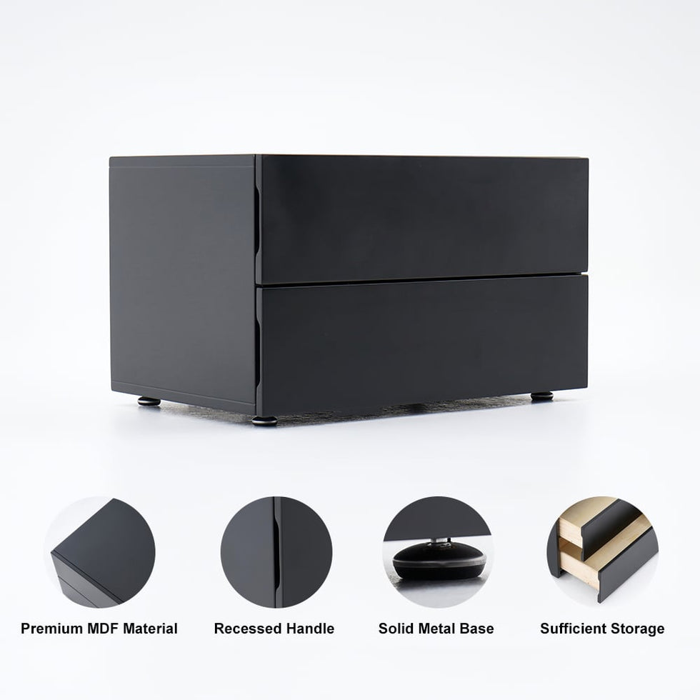 HMR - 24" Minimalist 2-Drawer Nightstand in Black