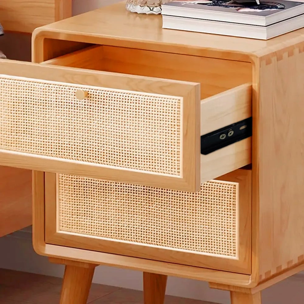 HMR - Natural Rattan 2-Drawer Nightstand in Cherry
